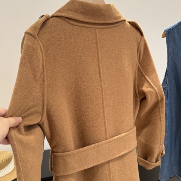 NWT 100% Wool Camel Double Breasted Belt Coat - Picture 8 of 9